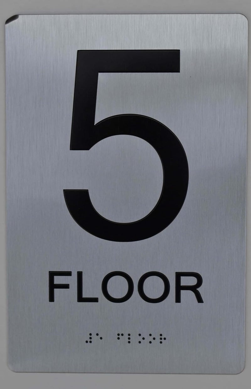 BUILDINGSIGNS.COM Floor Number Sign Tactile Graphics Grade 2 Braille Text With Raised Letters Aluminum, Safety Sign For Office, School Hospital,Brush Silver (5Th Floor) (Sensation Line) - Image 3